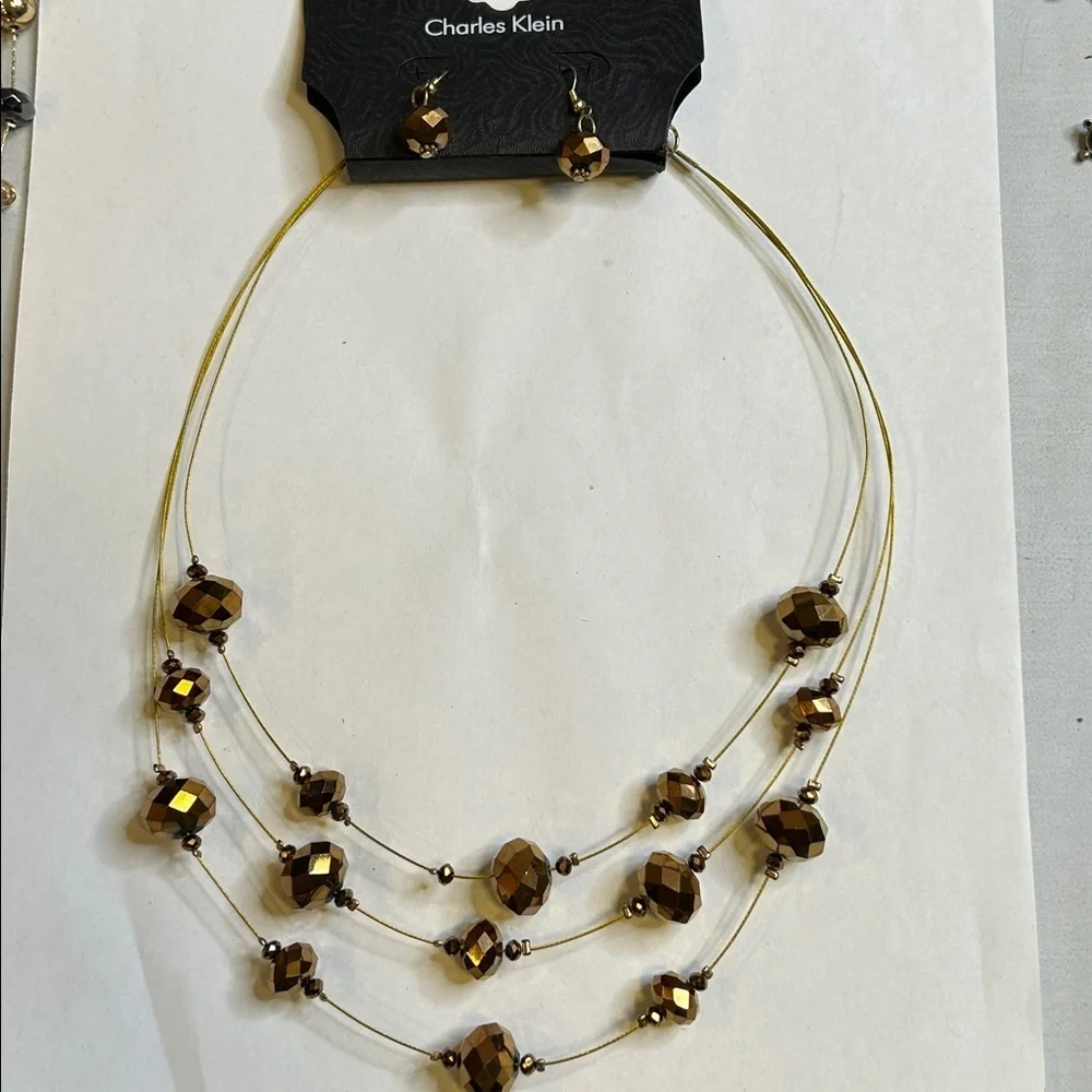 Vintage Charles Klein Brown Beaded Necklace And Earring Set